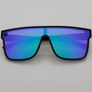 Quiksilver Shield Sunglasses Black Frame Flash Blue-Purple Mirror Lens NEW